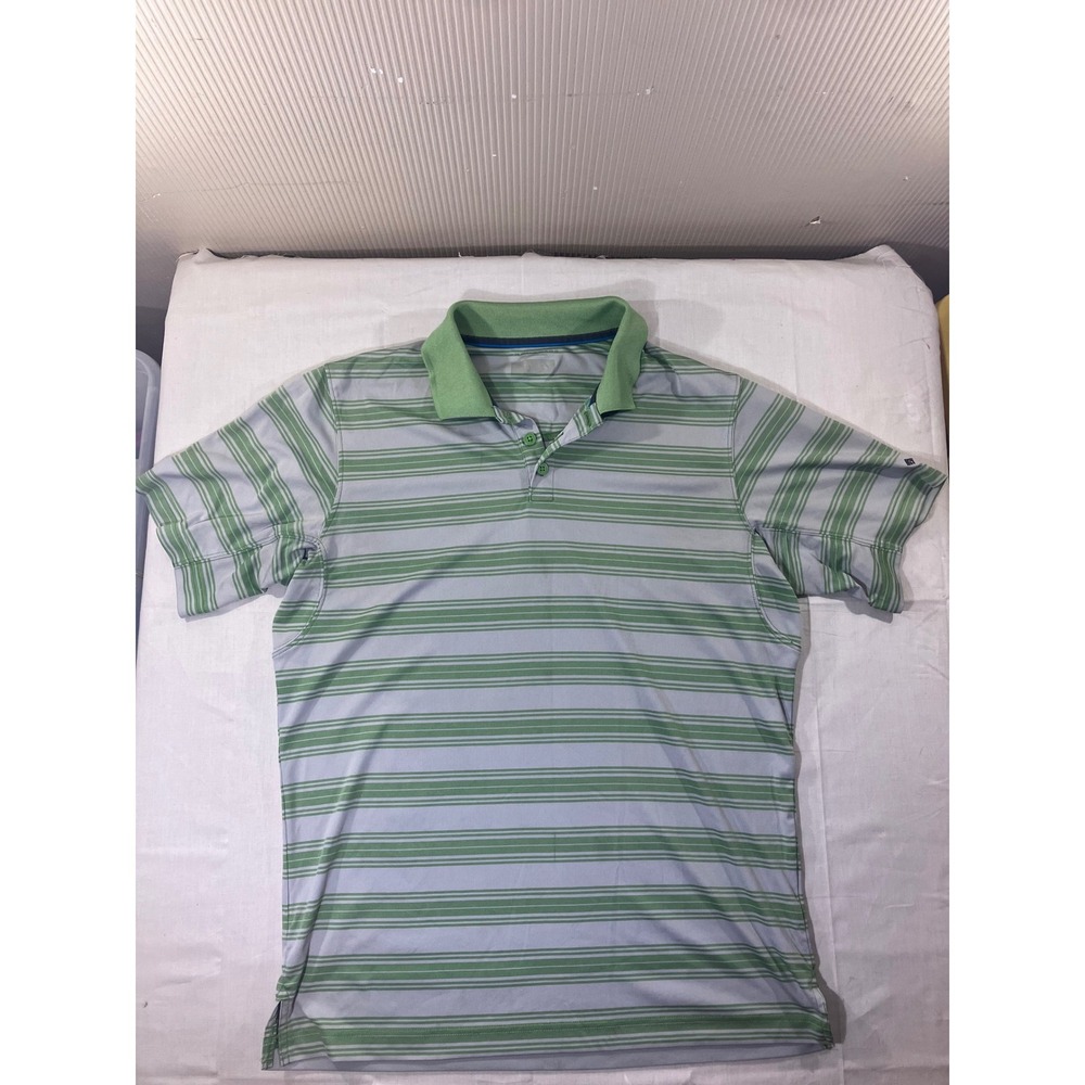 Columbia Mens Striped Polo Shirt‎ Short Sleeve Green Gray Size XL